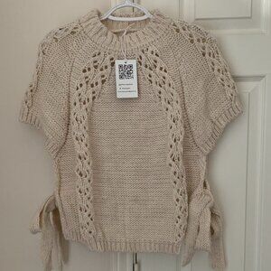 Beige Lace Accent Side-Tie Sweater